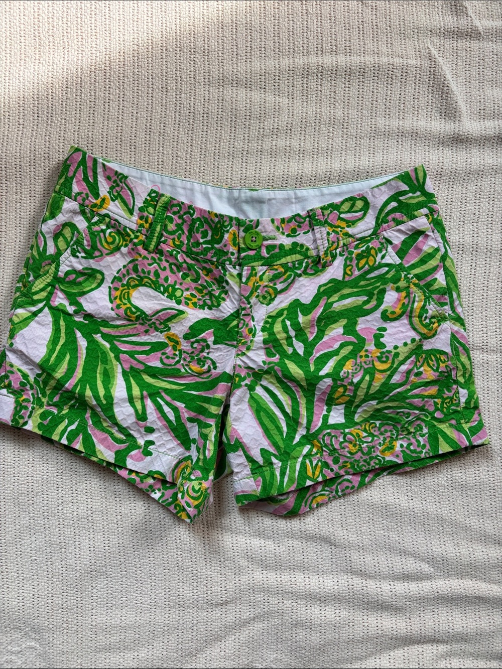 Lilly Pulitzer Green and Pink Botanical Print Bermuda Shorts